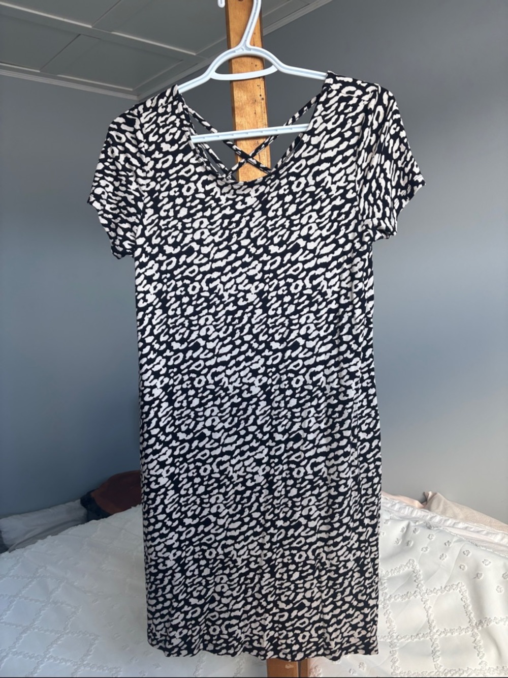Only Black and White Leopard Print Midi Dress with Crisscross Back Straps